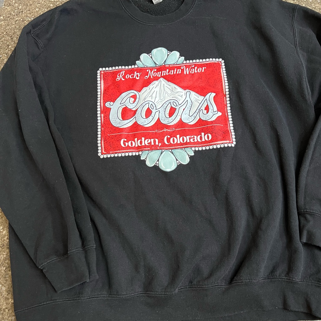 Gildan Black Crewneck Sweatshirt With Red Coors Graphic Size 2x Beer Cozy Trendy